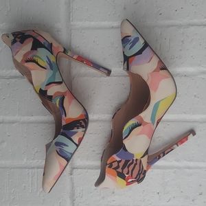 Liliana Multicolor Abstract Print Pointed Toe Stiletto Heels